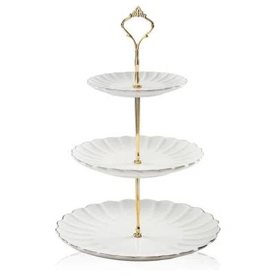 3 Tier Ceramic Cake Stand Wedding, Dessert Cupcake Stand For Tea Party Serving Platter (White)