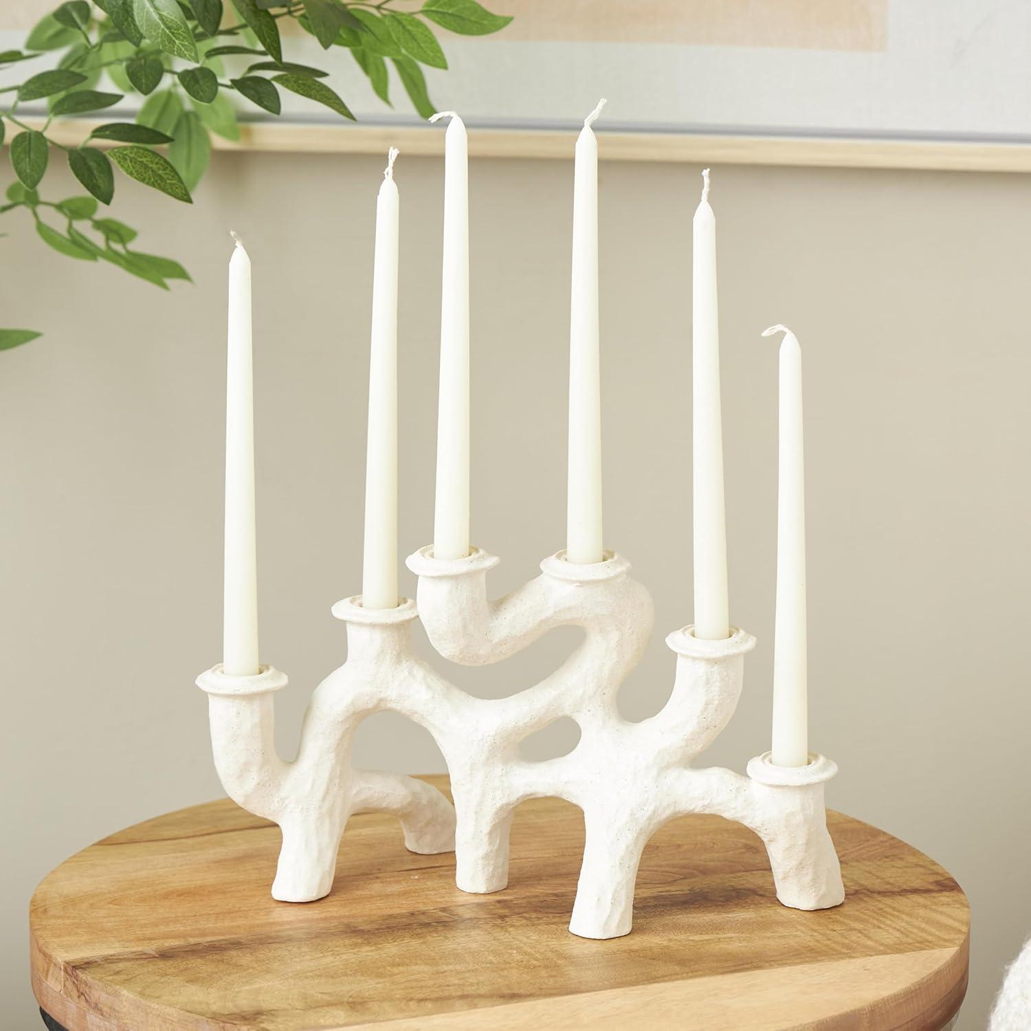 Deco 79 Resin Abstract Candelabra Textured Curvy, 14" x 6" x 8", Cream