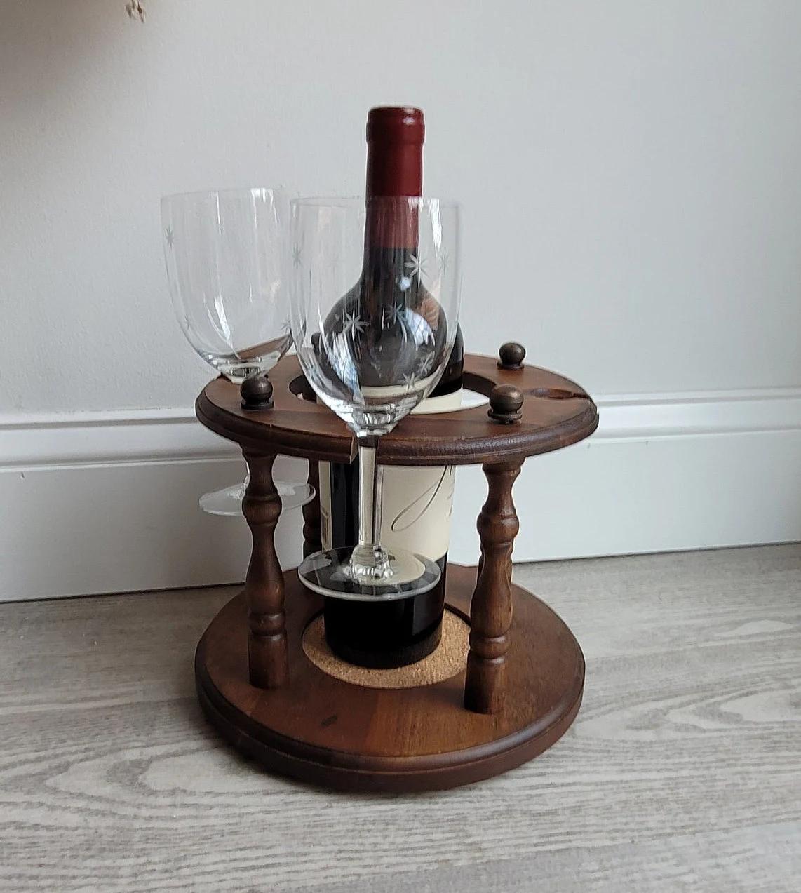 Vintage Wine Glass Stands Wood Stand For Wine Bottle & 4 Glasses Bar Display Servers Vintage Glass Holders Caddy