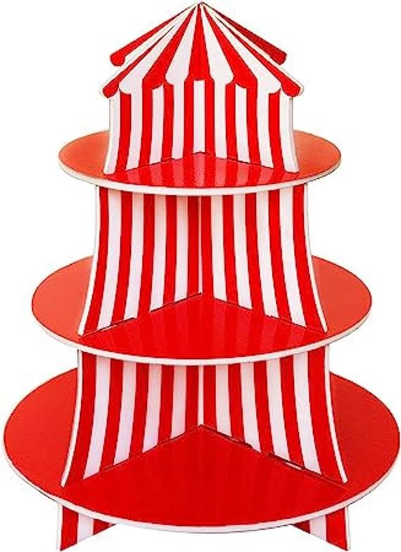 3 Tier Cupcake Foam Stand With Circus Carnival Tent Design For Desserts