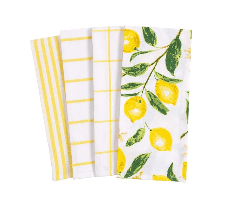 KAF Home Pantry Lemons All Over Kitchen Dish Towel Set of 4, Cotton, 18 x 28-inch