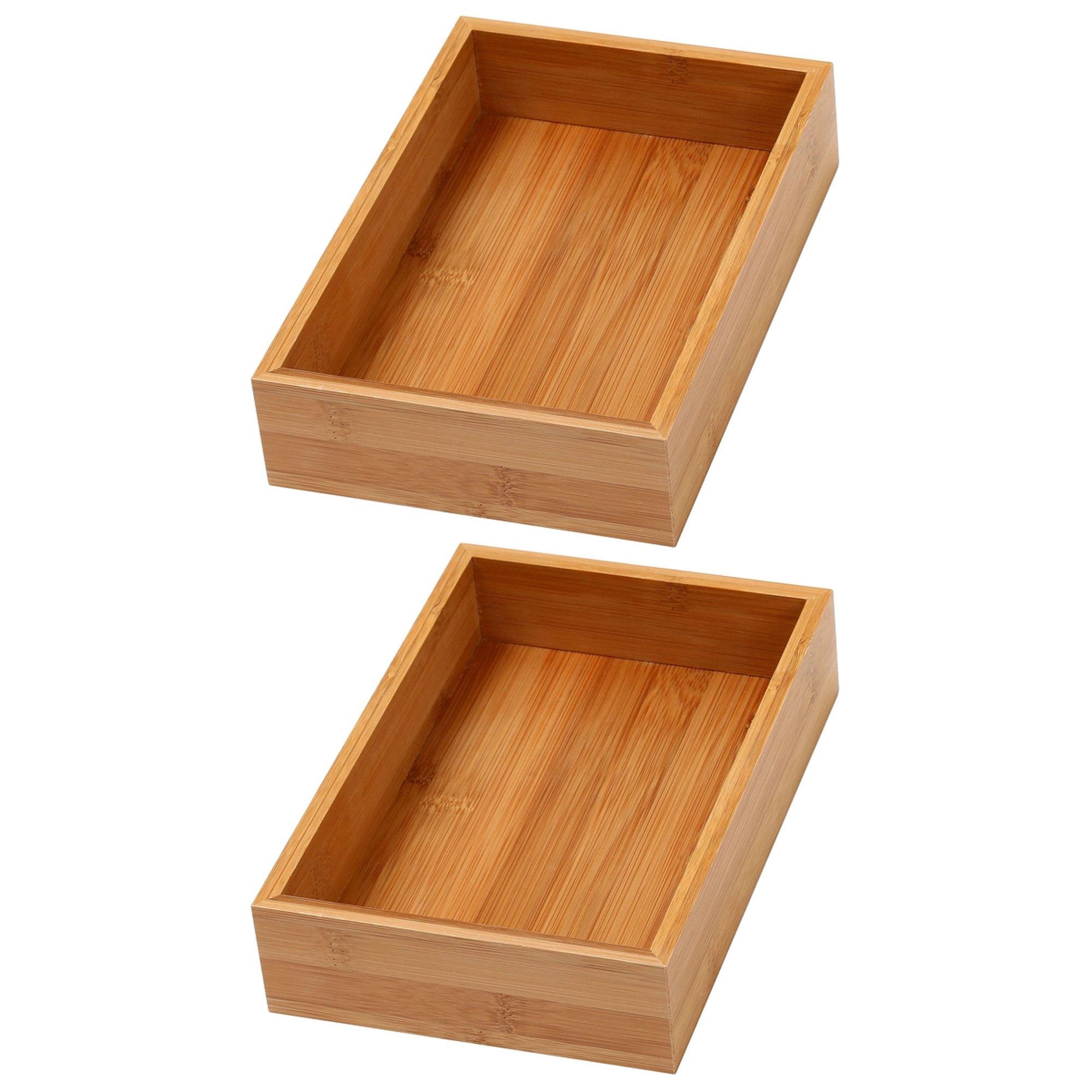 YBM Home Bamboo Drawer Organizer Storage Box, Brown 6 in. W x 9 in. L x 2 in. H (2-Pack)