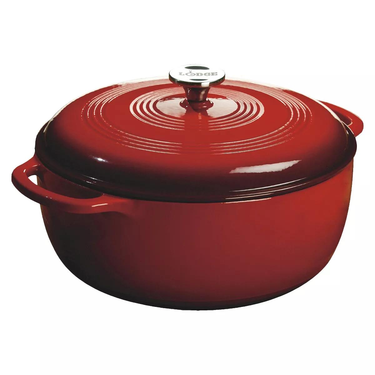 Lodge 7.5qt Cast Iron Enamel Dutch Oven Red: Enameled Cast Iron, Oven-Safe to 500°F, Hand Wash, Rust & Heat Resistant