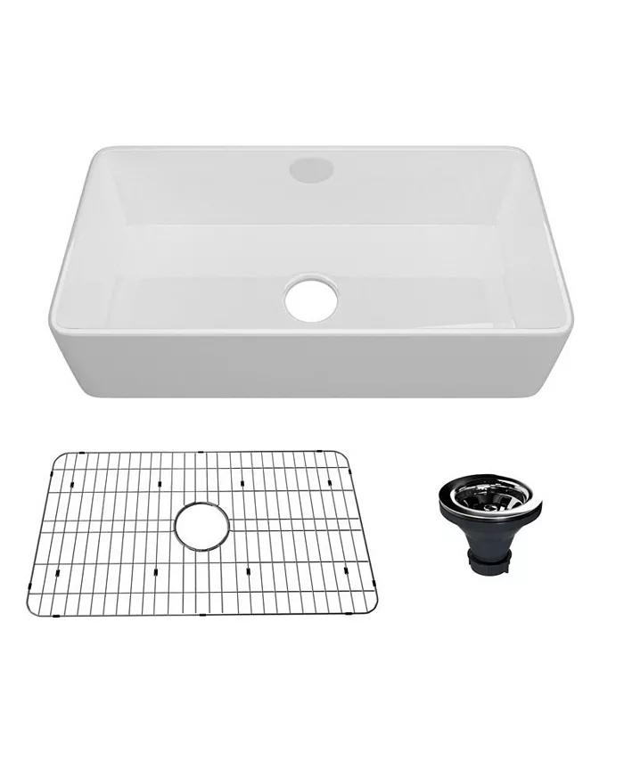 36" L x 18" W Single Bowl Fireclay Farmhouse Kitchen Sink with Accessories