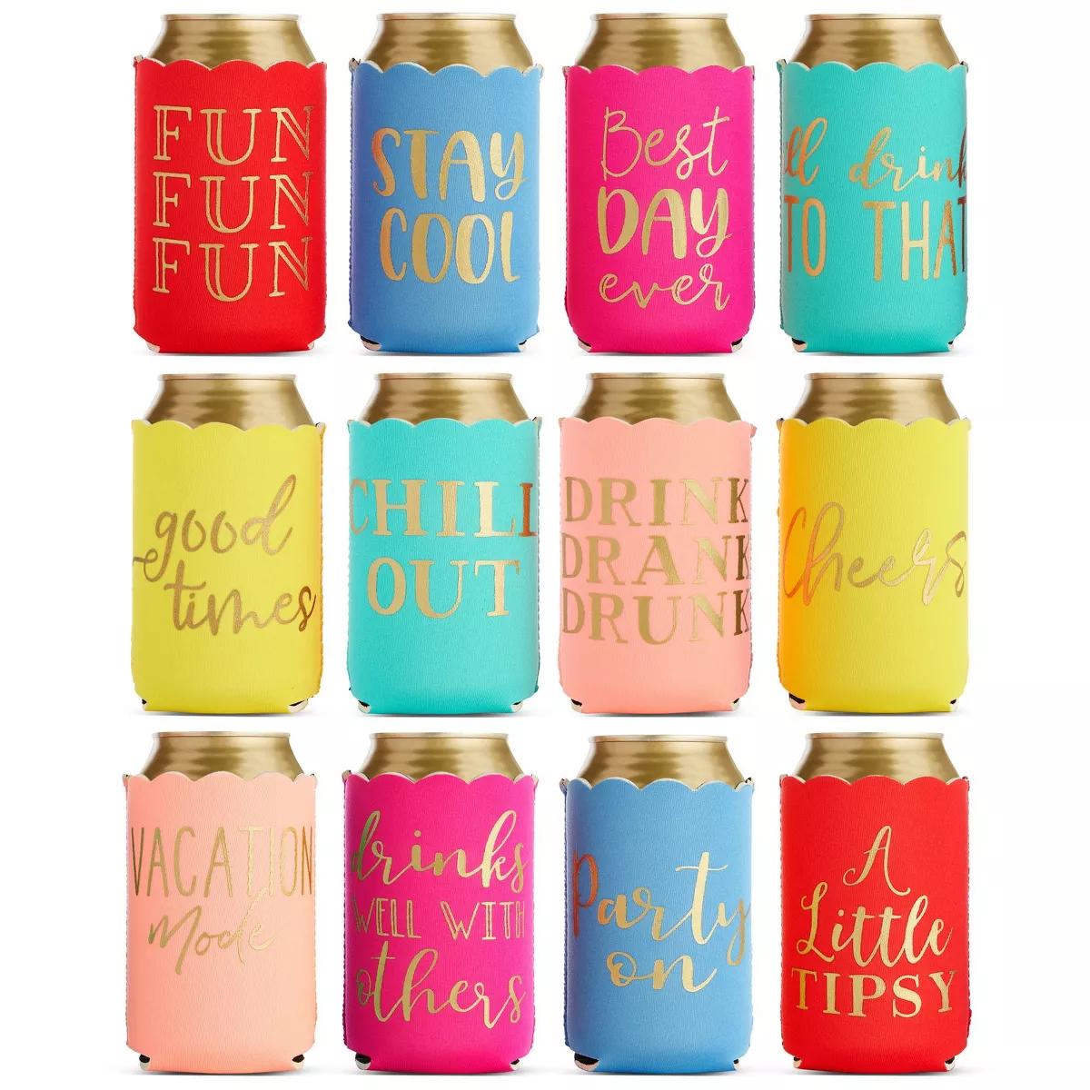 Blue Panda 12-Pack Scalloped Can Cooler Sleeve for Drinks - Girls Trip Gifts Favors for Birthday Party, Bachelorette, 2.5x4.2
