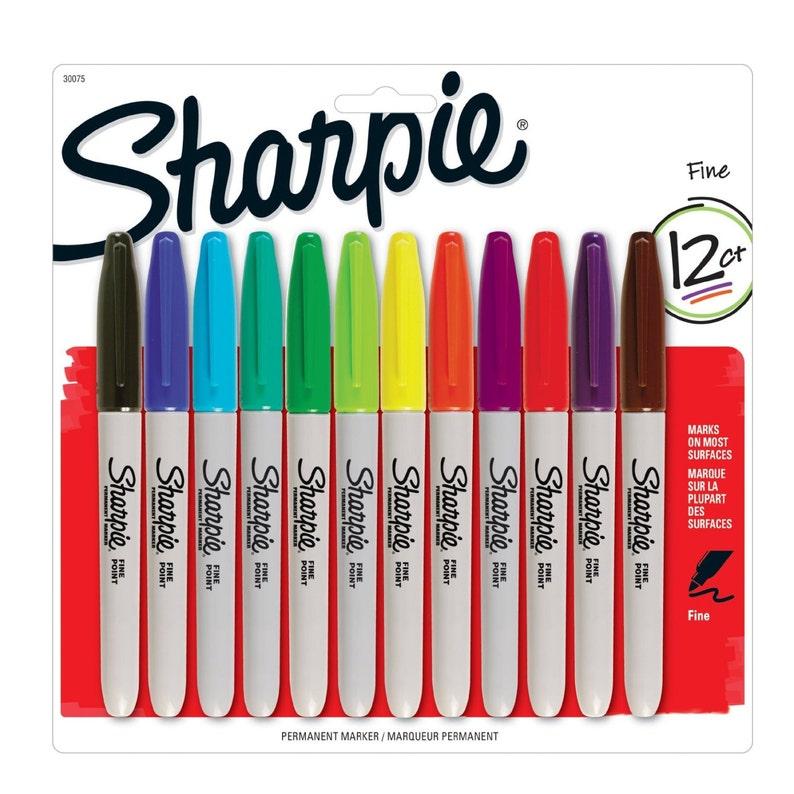 12 Color Sharpie Permanent Markers, Fine Point, Assorted, 12 Pack; Drawing, Coloring Markers; Packing and Shipping, Sharpie Arts Crafts
