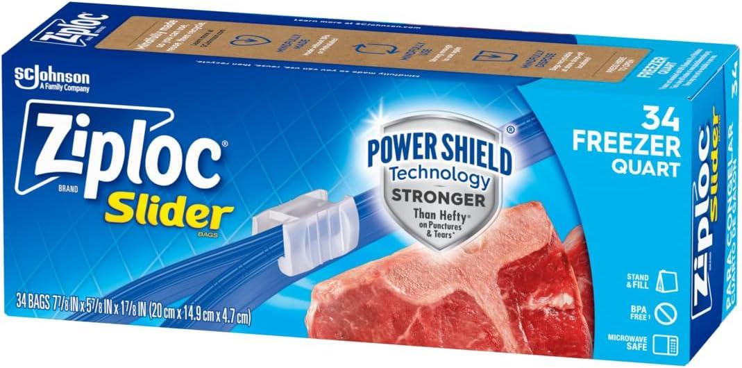 Ziploc Quart Food Storage Freezer Slider Bags, Power Shield Technology for More Durability