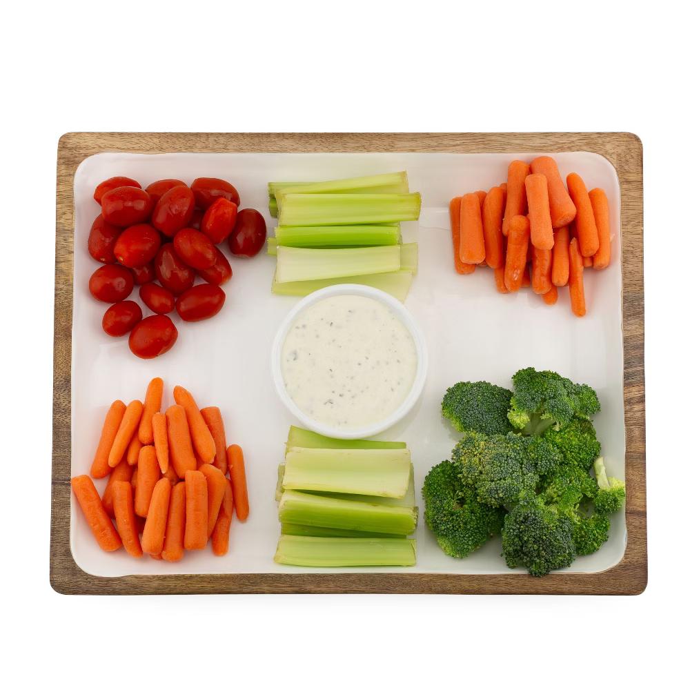 AuldHome Design Enamel Chip and Dip Tray; Farmhouse Rustic Enamel and Wood Serving Platter