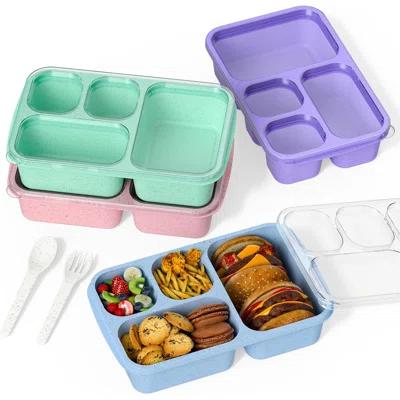 Bento Box for Adults and Snack Containers Set of 4 - Stackable, with 4 Compartments