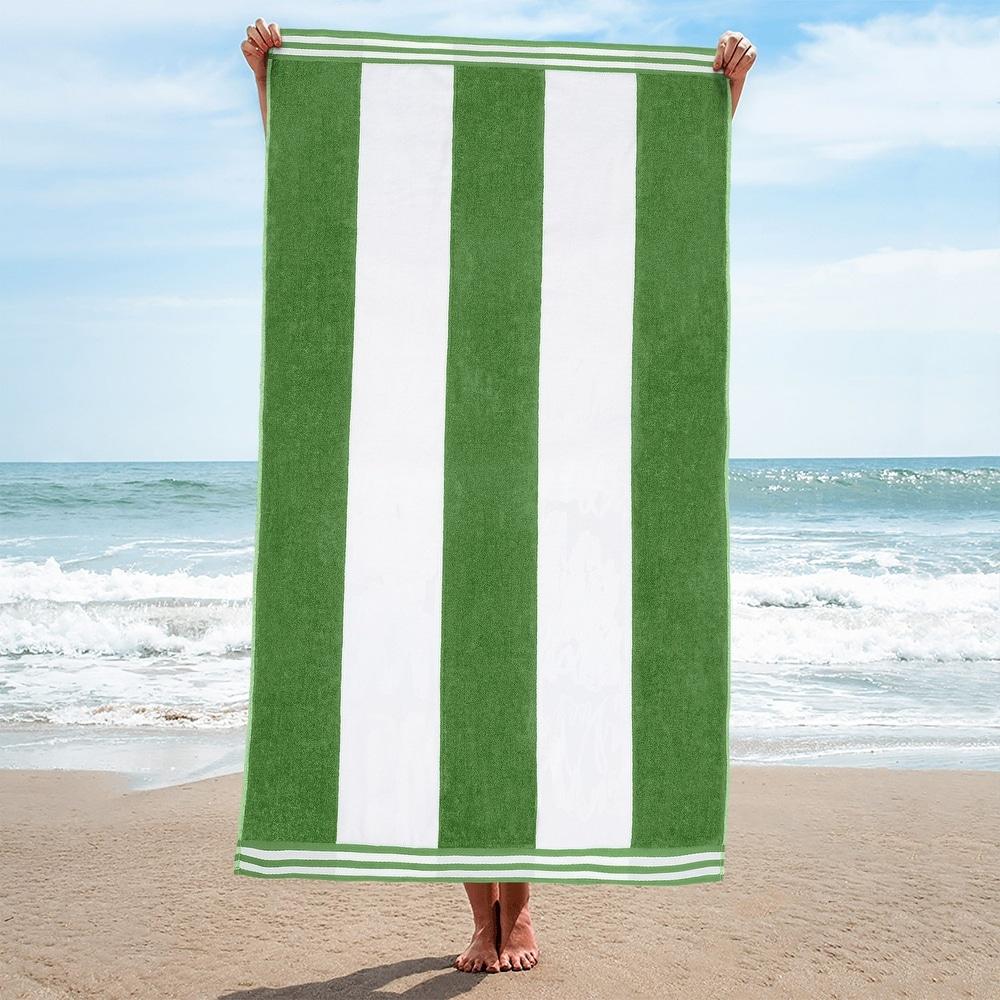 Superior Striped Large Oversized Cotton Beach Towel - Green