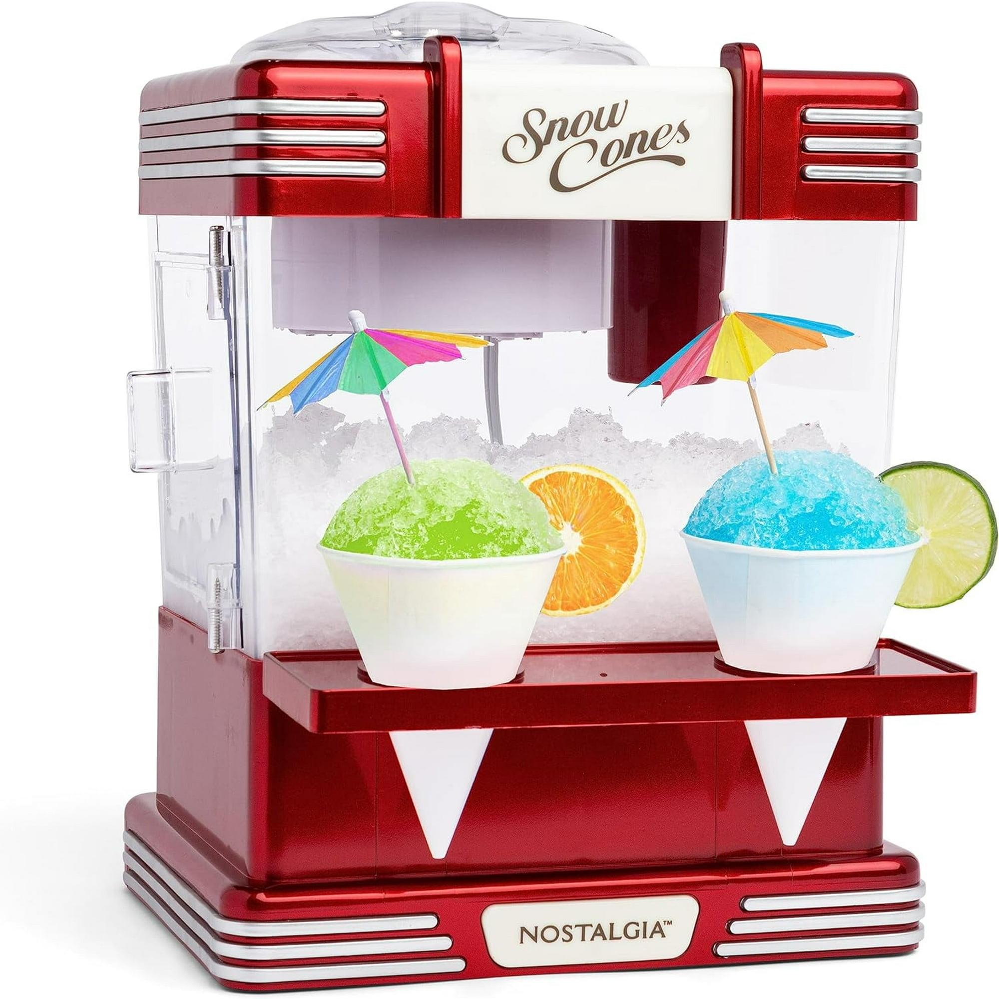 Nostalgia Snow Cone Maker Tabletop Shaved Ice Machine with 2 Reusable Cones & Ice Scoop, Red