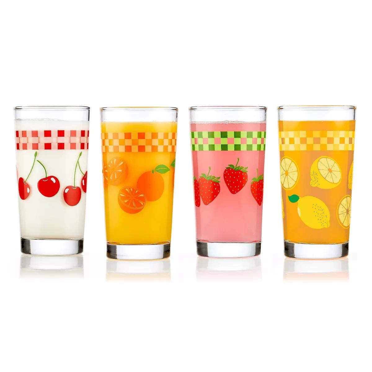 Libbey Vintage Juice Glasses, 11 ounce, Assorted, Set of 4